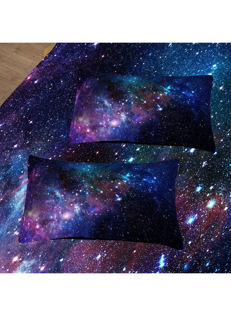 Tailor Shop Tailor Shop 5 Pieces Galaxy Comforter Set Twin Size Space Blue and Purple Starry Sky Night Pattern Bedding Set for Girls Boys Kids Twin Size(1 Comforter  1 Flat Sheet  1 Fitted Sheet  2 Pillowcases)  - Image 4