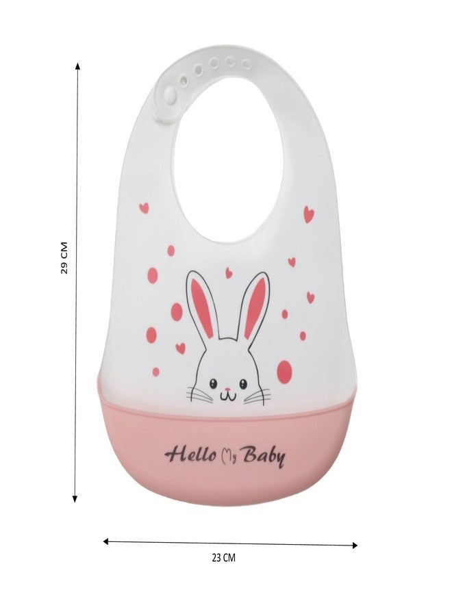 Yellow Bee Silicone Bunny Print Bib with Crumb Catcher and Adjustable Closure for Girls, White and Pink, 6-36 Months - Image 5