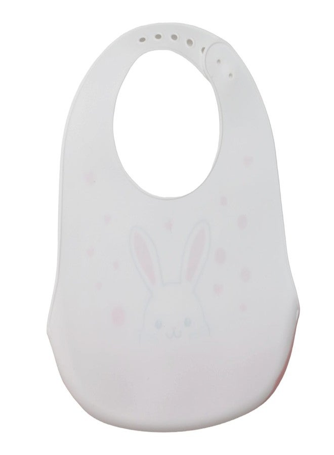 Yellow Bee Silicone Bunny Print Bib with Crumb Catcher and Adjustable Closure for Girls, White and Pink, 6-36 Months - Image 3