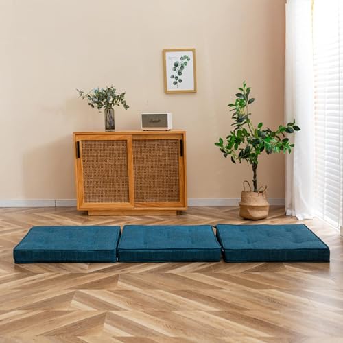 ATOOTFUSION مرتبة قطنية محمولة ATOOTFUSION - مجموعة قابلة للتحويل من 3 قطع، تصميم ثلاثي الطي، تتوسع إلى 24x72 بوصة، مملوءة بالقطن، سهلة التخزين، تشطيب أنيق باللون الأزرق - Image 2