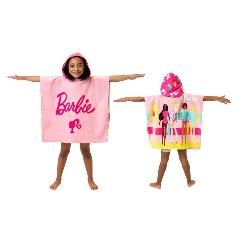 Franco Franco Barbie Kids BeachPoolBathCamping Hooded Towel Poncho 24 X 22 Absorbent Cotton Cover up 100 Official Licensed Barbie Product Large