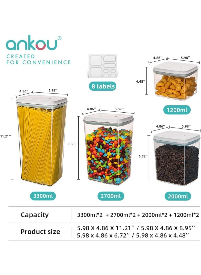 أنكو حاويات تخزين الطعام الفاخرة من Ankou، حاويات محكمة الغلق لتخزين الطعام مع أغطية لتنظيم مخزن المطبخ والحبوب والوجبات الخفيفة والدقيق والسكر والقهوة والمعكرونة، قابلة للتكديس، 8 قطع (1.2، 2.0، 2.7، 3.3 كوارت)*2 - Image 2