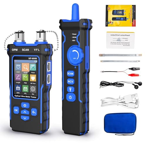 NOYAFA NF-8508 Network Cable Tester with Optical Power Meter, CAT5 CAT6 Cable Toner Ethernet Cable Tester, RJ45 Network Tester, VFL PoE QC Test Wire Tracer Port Flashing 200M Length Test - Image 1