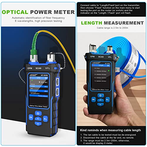 NOYAFA NF-8508 Network Cable Tester with Optical Power Meter, CAT5 CAT6 Cable Toner Ethernet Cable Tester, RJ45 Network Tester, VFL PoE QC Test Wire Tracer Port Flashing 200M Length Test - Image 5