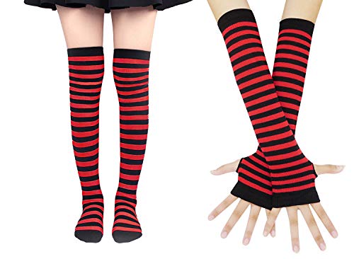 Bienvenu Colorful Rainbow Stripe Leggings Long Knit Gloves Socks Set Party Costume Accessory,Red - Image 1