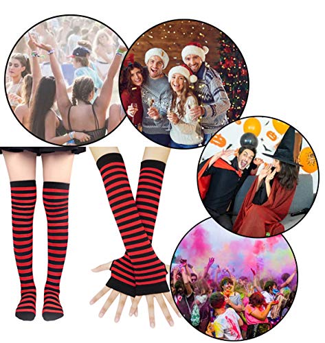 Bienvenu Colorful Rainbow Stripe Leggings Long Knit Gloves Socks Set Party Costume Accessory,Red - Image 5