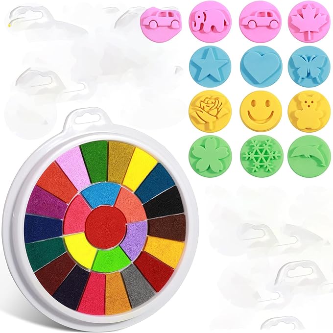 KASTWAVE Finger Painting Kit, 12 Pattern Stamps 25 Color Printing Pads Washable Colors Finger Painting Easy-to-clean Non-toxic Children's Painting Toys