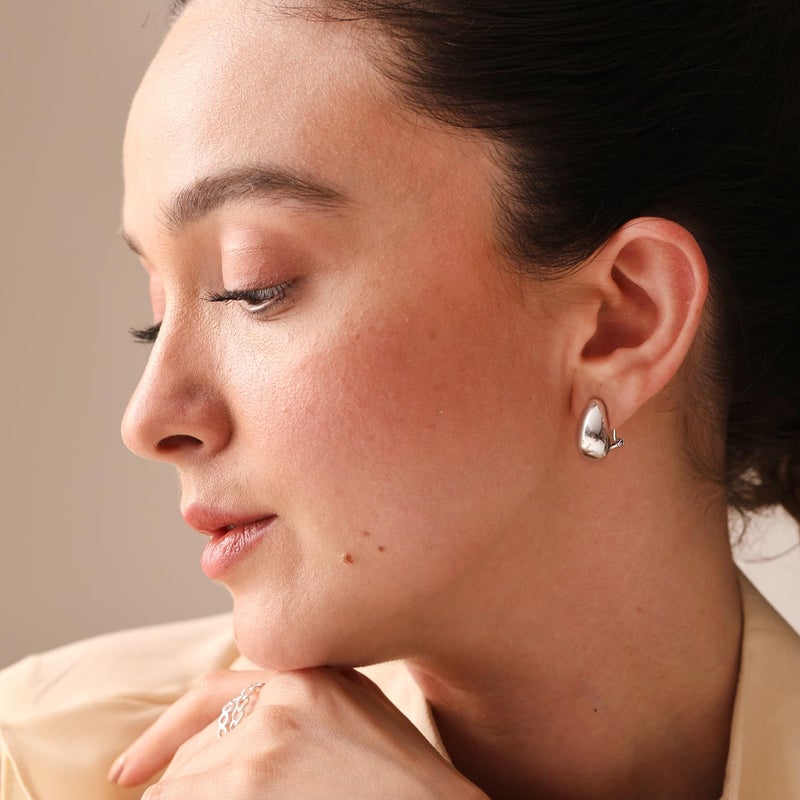 LeCalla 925 Sterling Silver Omega Back Earrings Omega-Clip Back Pierce Earrings Dome Clip On Large Omega Stud Earrings for Women - 16mm - Image 2