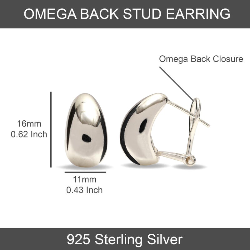 LeCalla 925 Sterling Silver Omega Back Earrings Omega-Clip Back Pierce Earrings Dome Clip On Large Omega Stud Earrings for Women - 16mm - Image 4
