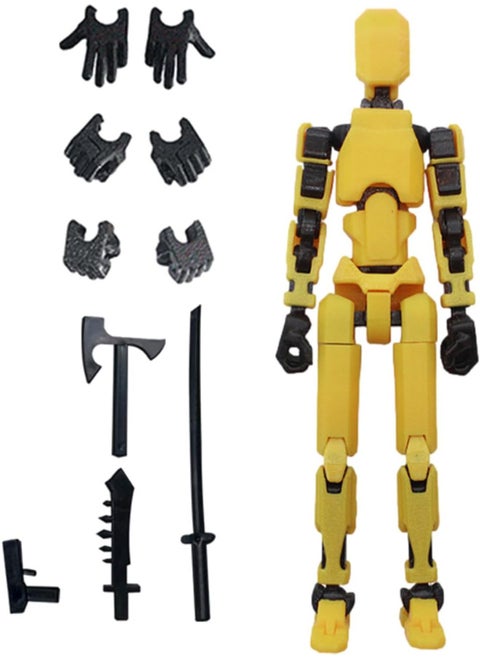 Multi-joint Movable Figure Hand Board Lucky 13 Doll Full Body Activity Robot Decompression To Play Artifact-Color:Three Generations Of Yellow Bags 58g