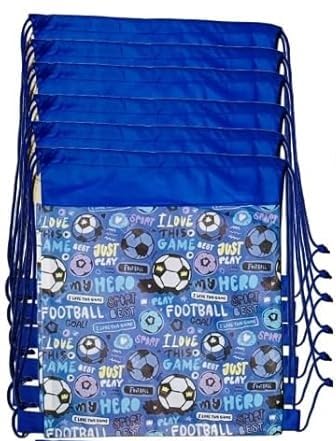 Demoda Football Print Gift Drawstring Bags Pack of 6/Birthday Return Loot Bags for Kids - Image 1