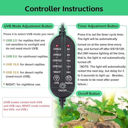 Hygger zoo UVB Light for Reptiles, UVA UVB Reptile Light Fixture with Timer LED UVB Bulb for Bearded Dragon Gecko Turtle Chameleon Lizard Snake, Adjustable Brightness UVB Lamp for Reptile Tank Accessories, Black - Image 4