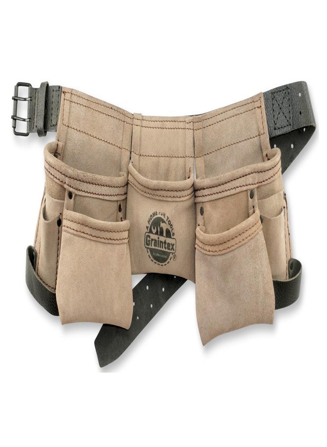 Graintex DS2243 :: 9 Pocket Children Tool Belt Beige Color Suede Leather, Kids Real Tool Belt, Boys and Girls Tool Apron for Home Improvement, 1.1/2" Leather Belt, Hammer Loops - Image 1