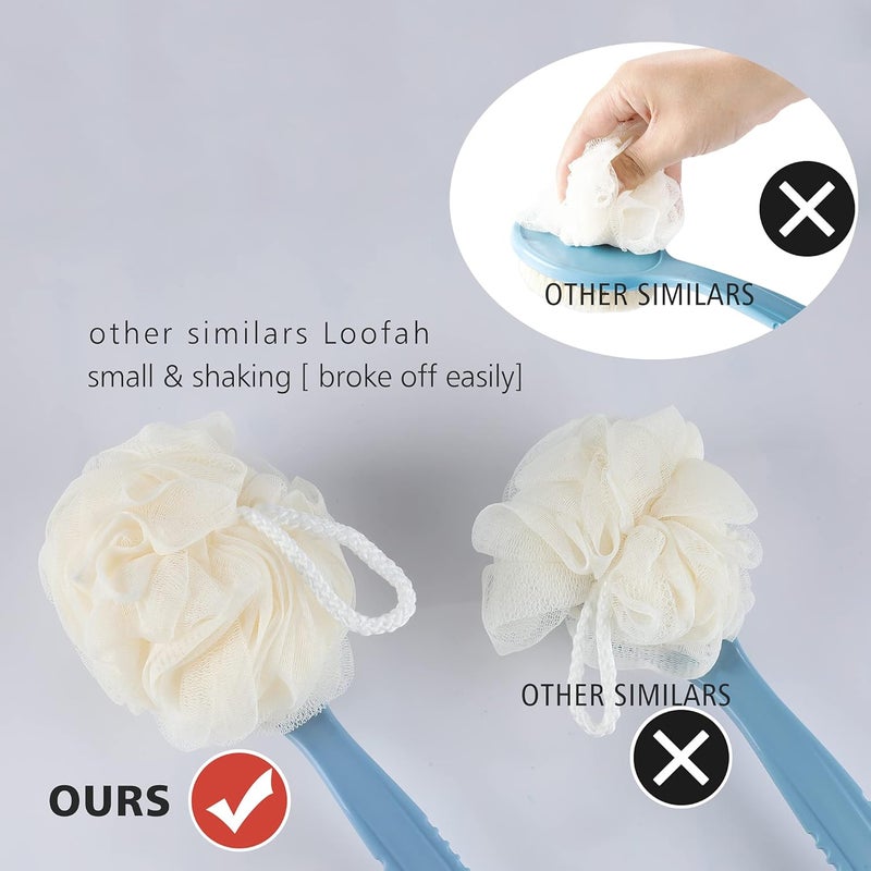 HONOMA Shower Body Brush with Bristles and LoofahBack Scrubber Bath Mesh Sponge with Curved Long Handle for Skin Exfoliating Bath Massage Bristles Suitable for Wet or Dry Men and Women Grey - Image 3