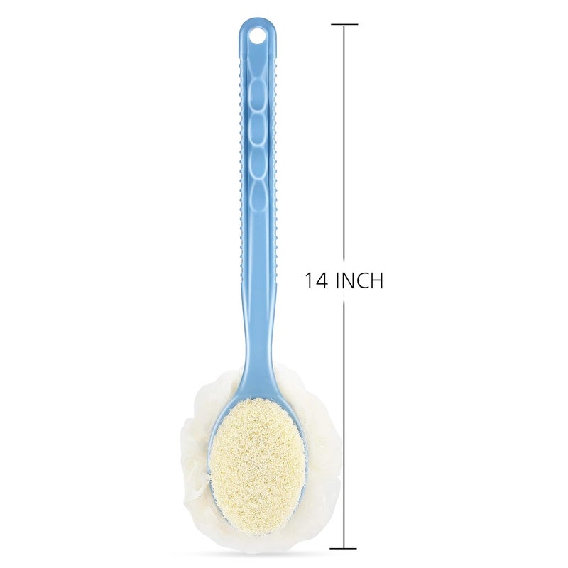 HONOMA Shower Body Brush with Bristles and LoofahBack Scrubber Bath Mesh Sponge with Curved Long Handle for Skin Exfoliating Bath Massage Bristles Suitable for Wet or Dry Men and Women Grey - Image 5