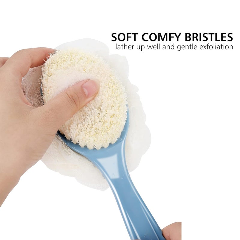 HONOMA Shower Body Brush with Bristles and LoofahBack Scrubber Bath Mesh Sponge with Curved Long Handle for Skin Exfoliating Bath Massage Bristles Suitable for Wet or Dry Men and Women Grey - Image 2
