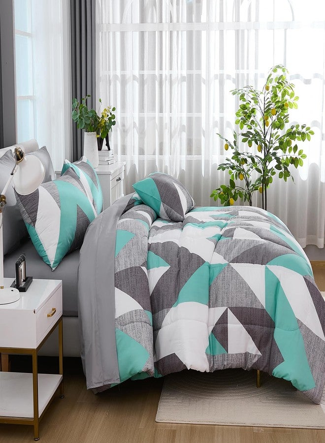 Bedbay طقم لحاف Bedbay باللون الرمادي المائل للأزرق، مقاس كوين، مع ملاءات، 8 قطع، طقم سرير كوين متكامل، تصميم عصري بنقشة هندسية متعرجة، فاخر، يتضمن: لحاف واحد، 4 أغطية وسائد، ملاءة مسطحة واحدة، ملاءة مثبتة واحدة، غطاء وسادة واحد. - Image 3
