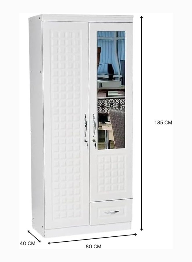 Multi Home Furniture خزانة ملابس خشبية مزدوجة الأبواب MH-8821-أبيض خزانة دولاب خشب هندسي مثالية حديثة أنيقة ثقيلة الوزن مع مرآة - Image 4