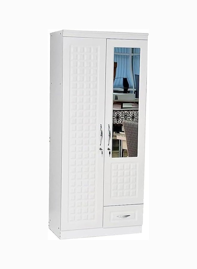 Multi Home Furniture خزانة ملابس خشبية مزدوجة الأبواب MH-8821-أبيض خزانة دولاب خشب هندسي مثالية حديثة أنيقة ثقيلة الوزن مع مرآة - Image 3