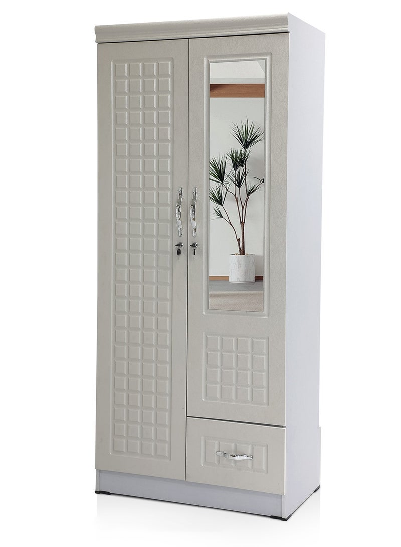 Multi Home Furniture خزانة ملابس خشبية مزدوجة الأبواب MH-8821-أبيض خزانة دولاب خشب هندسي مثالية حديثة أنيقة ثقيلة الوزن مع مرآة - Image 1