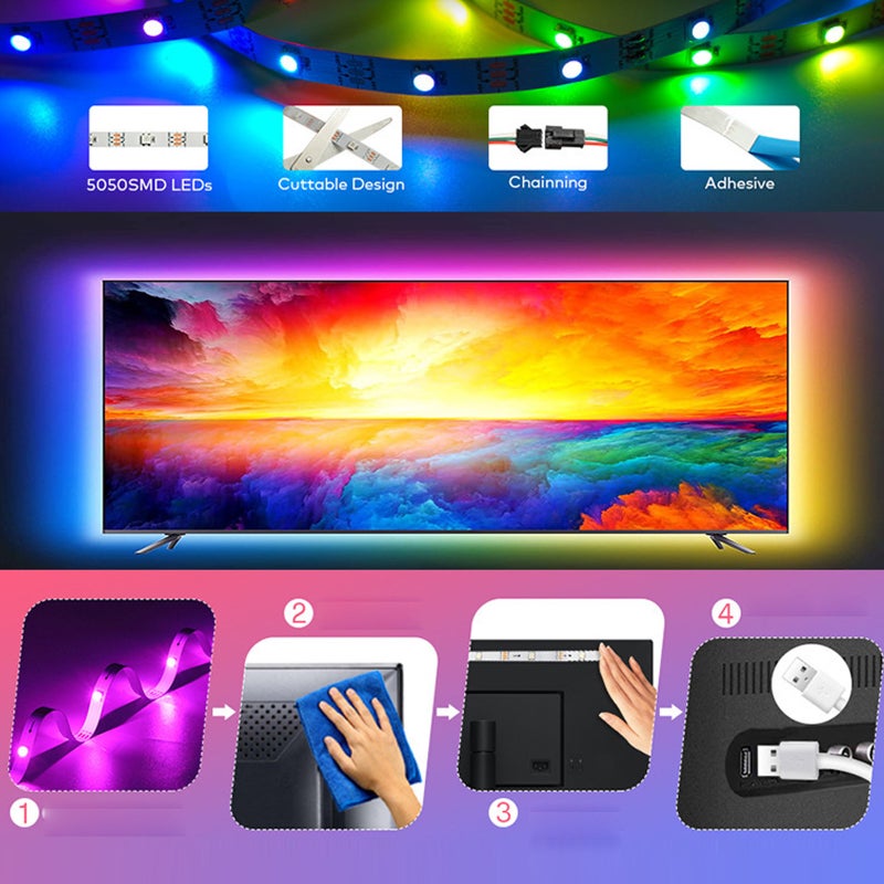 RGB LED Strip Lights: 3M 5050 Bead Cuttable & Joinable - IR Remote & APP Control Color Changing LED Light Strips for Home Kitchen Bedroom Party Wedding Scene - Image 4