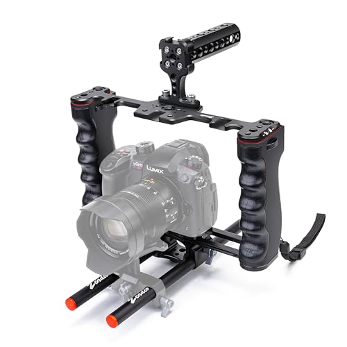 Zeadio Camera Video Rig Cage, Aluminum Filmmaking Movie Making Kit with Top Handle & Arca Type Base and Two 15mm Rod Guide, Compatible with All DSLR Camera and Camcorder - Image 1