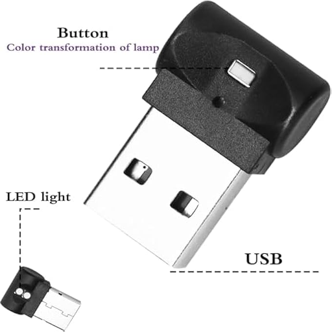 كيلا إضاءة محيطة للسيارة بمنفذ USB، إضاءة محيطة داخلية للسيارة بمنفذ USB، إضاءة ليلية صغيرة محمولة بـ 7 ألوان قابلة للتعديل لأجهزة الكمبيوتر المحمولة ومقابس USB وأضواء ليلية ومقابس USB إضافية للديكور، 4 قطع - Image 5