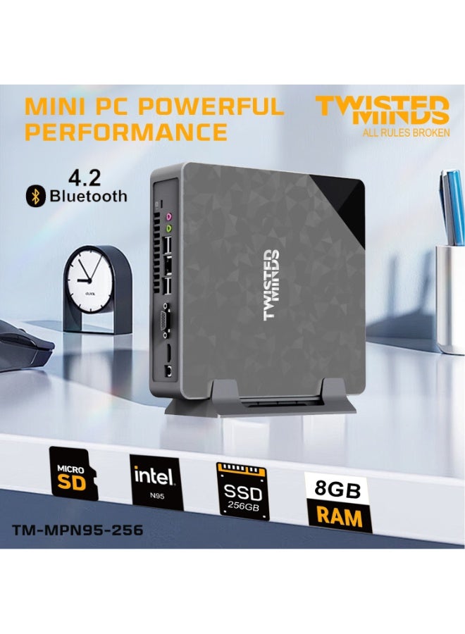 تويستيد مايندز كمبيوتر Twisted Minds TM-MPN95-256 Mini PC بمعالج Intel N95، وذاكرة RAM بسعة 8 جيجابايت DDR4 بسرعة 2400 ميجاهرتز، وقرص SSD بسعة 256 جيجابايت من نوع M.2 NGFF، وبطاقة رسومات Intel UHD، ونظام Windows 11 Pro، باللون الرمادي | TM-MPN95-256 - Image 3