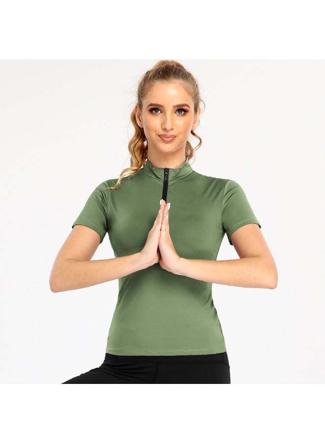 New Half Zip Vertical Collar Tight Fitness Wear Slim Sports Top Jacket Running Women's Short Sleeve Yoga Wear Wa96 - Image 4