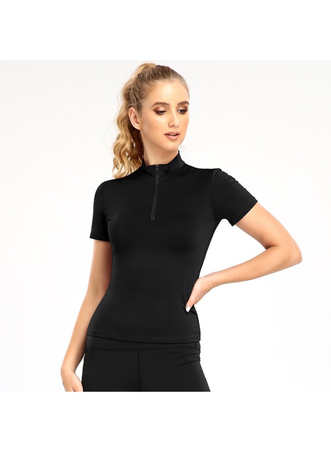 New Half Zip Vertical Collar Tight Fitness Wear Slim Sports Top Jacket Running Women's Short Sleeve Yoga Wear Wa96 - Image 5