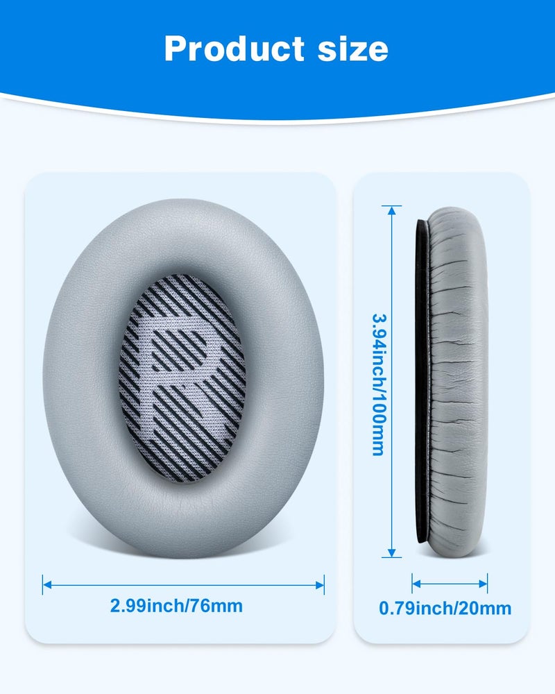 Link Dream Replacement Ear Cushions for Bose Quiet Comfort 35 Soft Protein Leather Replacement Ear Pad for Bose QC 35/25 / 15 QC2 / Ae2 / Ae2i / Ae2W / Sound Link/Sound True (Light Grey) - Image 5