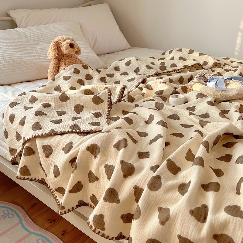 Class A Maternal and Infant Grade Cotton Wrinkle Yarn Blanket Multifunctional Summer Blanket Baby Blanket Bath Towel Office Nap cute bear head 