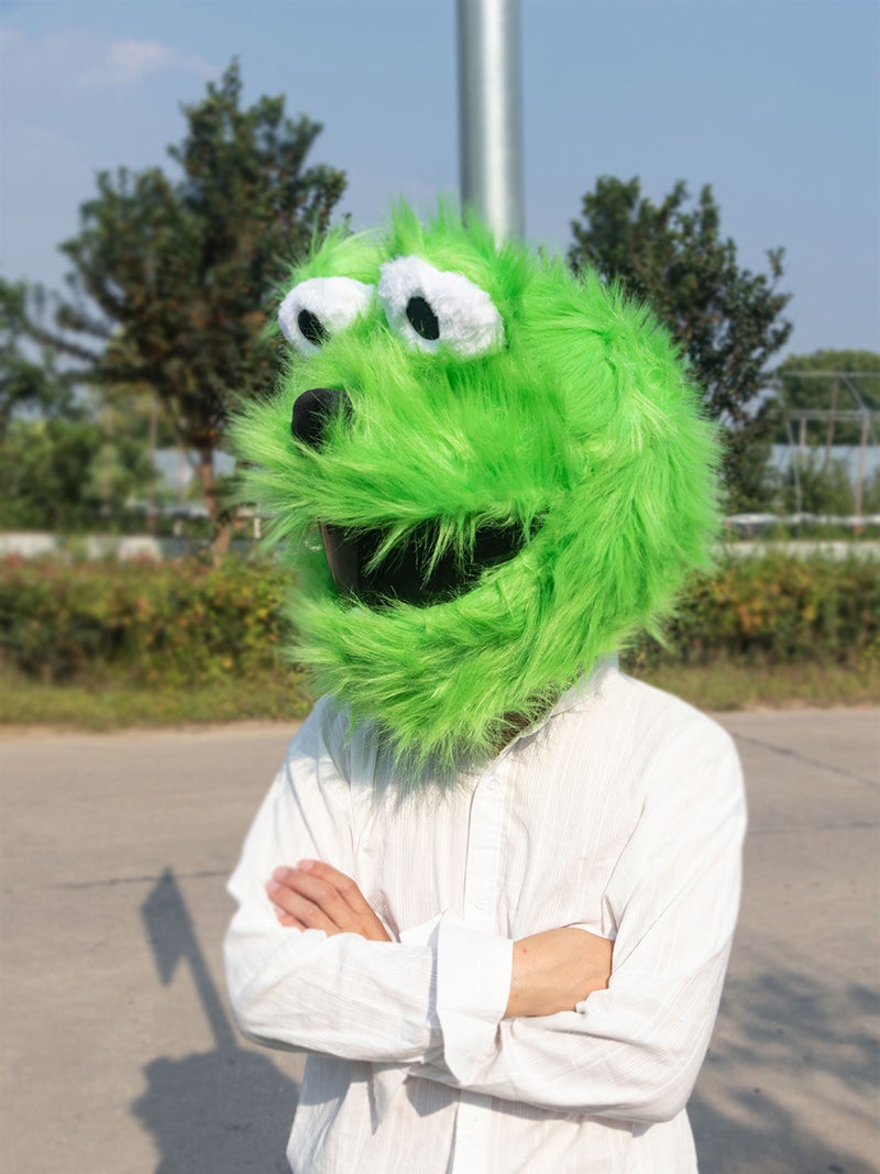 Generic Cute Cartoon Plush Ski Helmet Cover with Big Eyes Grass green big eyes long hair