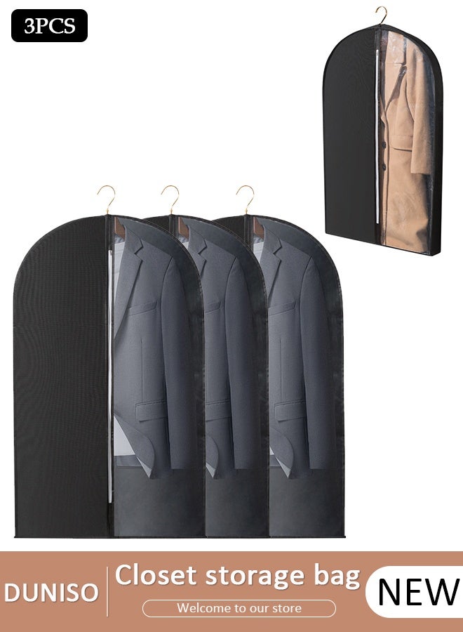 DUNISO 3 قطع من أكياس الملابس الشفافة لتعليق الملابس وتخزينها وأكياس البدلات لتخزين الخزانة وأكياس أغطية الغبار للملابس وأكياس السترات الواقية من العثة وأغطية الملابس وواقي الملابس - Image 1