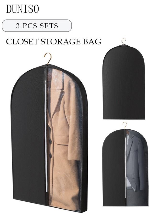 DUNISO 3PCS Clear Garment Bags for Hanging Clothes Storage Gusset Suit Bags for Closet Storage Bags Dust Covers for Clothes Moth Proof Sweater Bags Garment Cover Clothes Protector  - Image 1