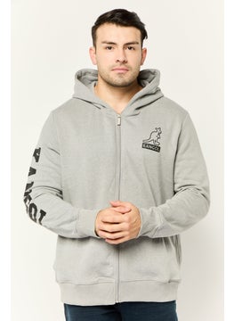 KANGOL Men Brand Logo Long Sleeve Full Zip Hoodie, Heather Grey  - Image 1