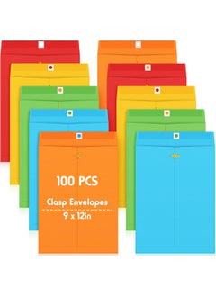 Geyee 100 Pcs Clasp Envelopes Manilla Envelopes Gummed Mailing Envelopes For Storing Or Mailing Colored Envelopes For Home Office Business Supplies(Multicolor,9 X 12 Inch)  - Image 1