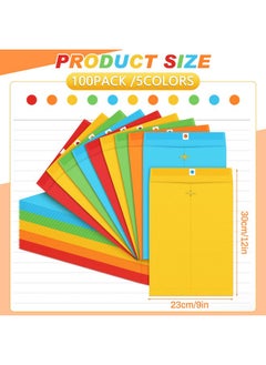 Geyee 100 Pcs Clasp Envelopes Manilla Envelopes Gummed Mailing Envelopes For Storing Or Mailing Colored Envelopes For Home Office Business Supplies(Multicolor,9 X 12 Inch)  - Image 2