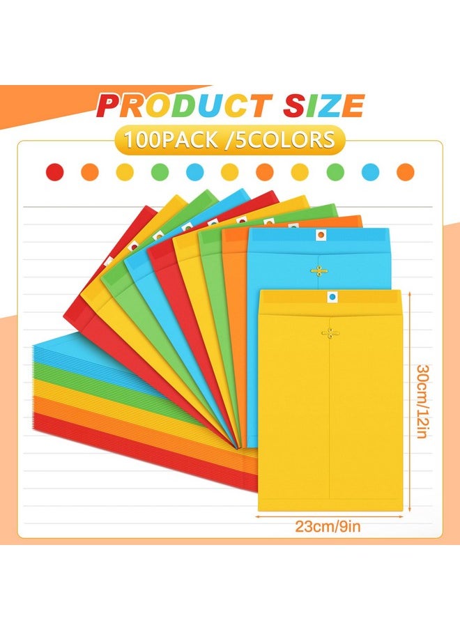 Geyee - 100 Pcs Clasp Envelopes Manilla Envelopes Gummed Mailing Envelopes For Storing Or Mailing Colored Envelopes For Home Office Business Supplies(Multicolor,9 X 12 Inch) - Image 1