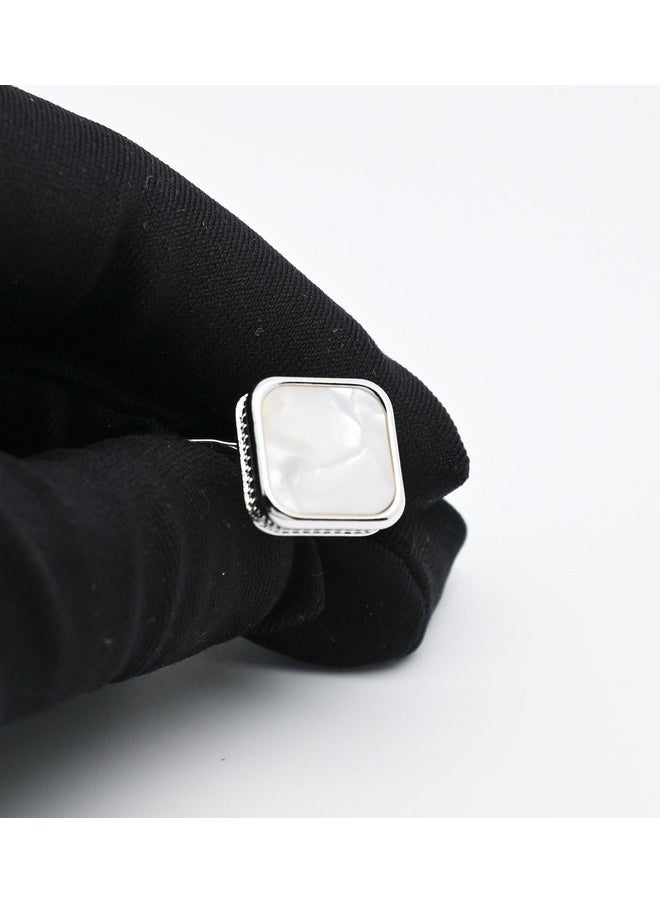 Jonwo Silver Natural Mother Of Pearl Cufflinks For Men Women In Gift Case Square Men'S Cufflinks Jewelry Set For Wedding Party Anniversary Business Events Dress  - Image 3