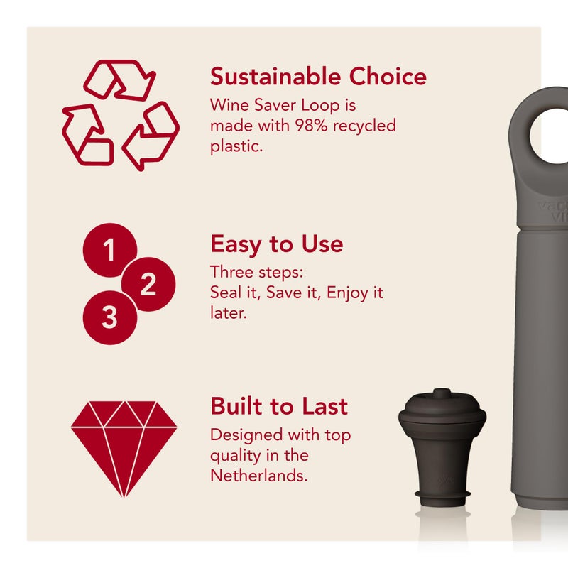 Vacu Vin Wine Saver Loop â€“ Made in the Netherlands â€“ Premium Wine Preserver Pump with Stopper â€“ Reseals & Preserves Wine â€“ Airtight Air Removal System â€“ Graphite - Image 4