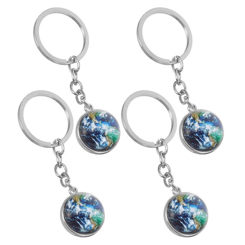 4pcs Planet Keychain: Solar System Key Chain Planet Keyring Glass Earth Globe Car Backpack Charms For Teen Girls Boys Cute Cartoon Car Keychain Accessories - Image 4