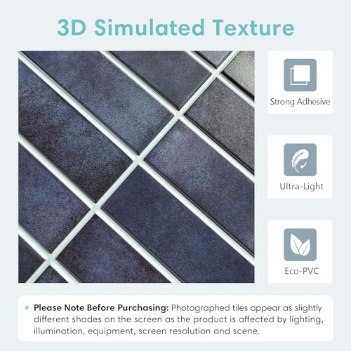 Commomy 10 Pcs Matte Navy Blue Peel and Stick Tile -11.8"X11.8" Ultralight PVC Wall Tile Vertical 3D Stick on Backsplash Tiles for Kitchen,Bathroom,Renters,Interior Decorative Wall Tiles - Image 3