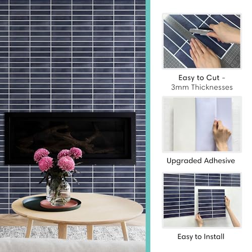 Commomy 10 Pcs Matte Navy Blue Peel and Stick Tile -11.8"X11.8" Ultralight PVC Wall Tile Vertical 3D Stick on Backsplash Tiles for Kitchen,Bathroom,Renters,Interior Decorative Wall Tiles - Image 4