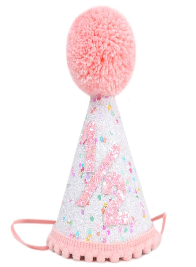 Jissoo Pink Glitter Half Birthday Hat - Six Months Birthday Decorations,Little Princess Cake Smash Party Crown,1/2 Birthday Hat With Colorful Glitter Sequins,Pink Glitter Cone Hat Photo Prop - Image 1