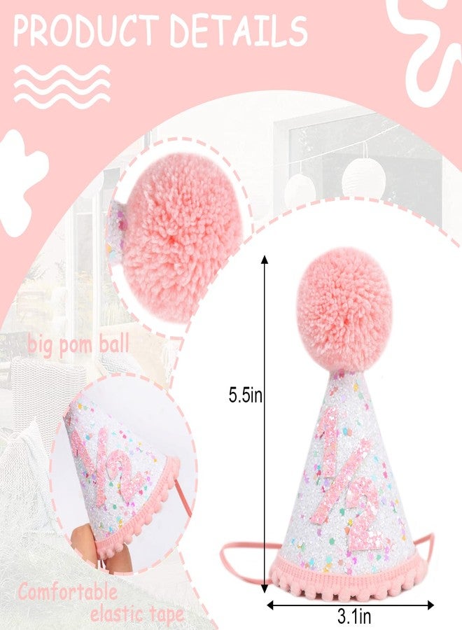 Jissoo Pink Glitter Half Birthday Hat - Six Months Birthday Decorations,Little Princess Cake Smash Party Crown,1/2 Birthday Hat With Colorful Glitter Sequins,Pink Glitter Cone Hat Photo Prop - Image 2