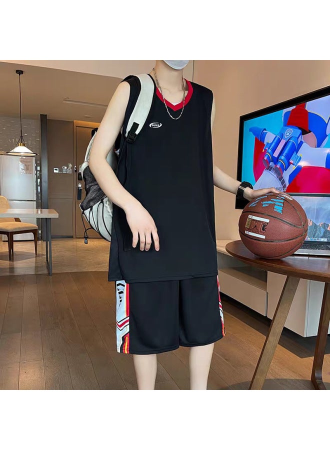 Basketball Sportswear Suit Men's Hong Kong Style Thin Ice Silk Sleeveless Quick-drying New Youth Shorts Two-piece Set