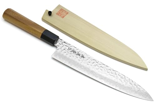 Yoshihiro VG10 46 Layers Hammered Damascus Gyuto Japanese Chefs Knife (Octagonal Ambrosia Handle) (9.5" (240mm) - Image 1