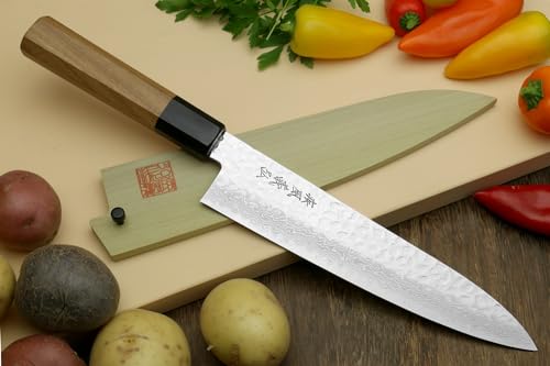 Yoshihiro VG10 46 Layers Hammered Damascus Gyuto Japanese Chefs Knife (Octagonal Ambrosia Handle) (9.5" (240mm) - Image 2