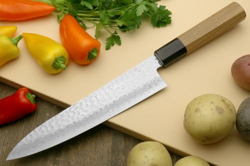 Yoshihiro VG10 46 Layers Hammered Damascus Gyuto Japanese Chefs Knife (Octagonal Ambrosia Handle) (9.5" (240mm) - Image 3